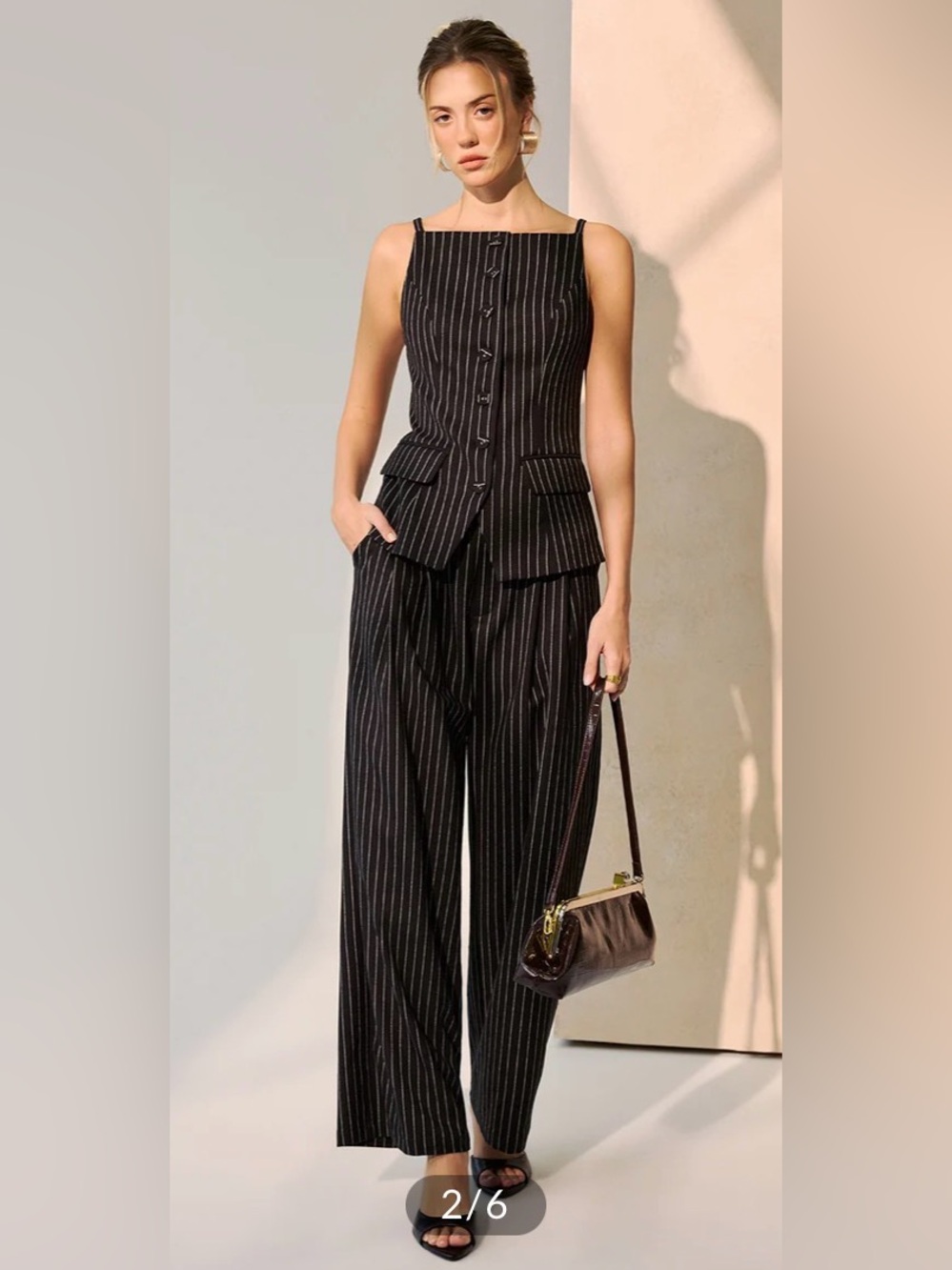 Commense Pinstripe Vest Wide Leg Pants Set